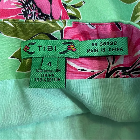 TIBI COTTON GREEN PINK FLORAL FLOWERS TIE WAIST SKIRT - Picture 14 of 15